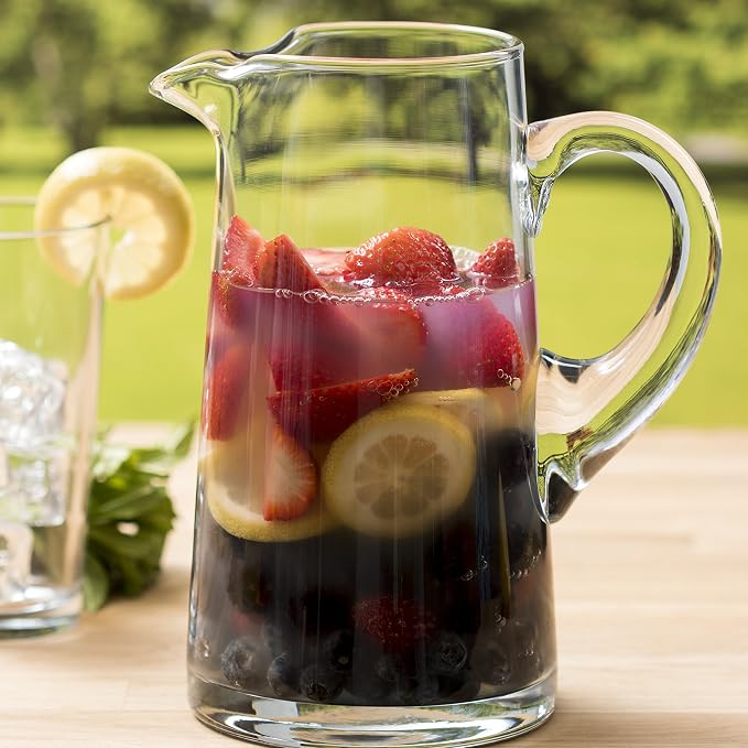 Libbey Cantina Clear Glass Pitcher, 90 Oz, Modern, Elegant Glass Pitcher for Cocktails, Iced Tea & More, Handblown Beverage Serveware for Parties