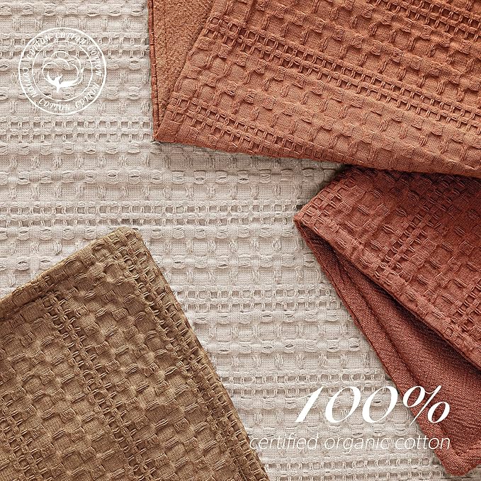 Foindtower Set of 2 Decorative Cotton Waffle Weave Throw Pillow Covers Euro Shams Cushion Covers Accent European Pillowcase for Bed Couch Sofa Bedroom Living Room Home Decor 24×24 Inch Orange Brown