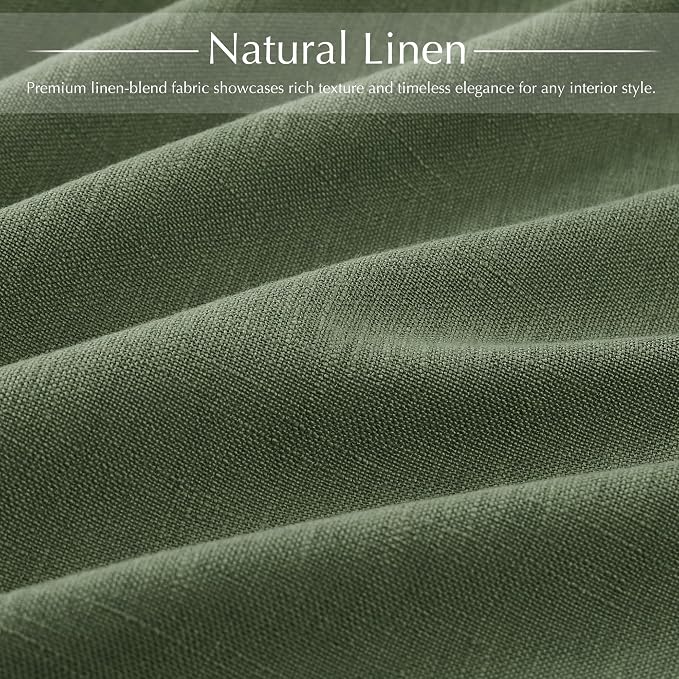Memory Trained Olive Green Triple Pinch Pleated Curtains 2 Panels 40x63 Linen Blend Light Filtering Privacy Drapes with Hooks Back Tab for Track System Bedroom Study Neutral Decor