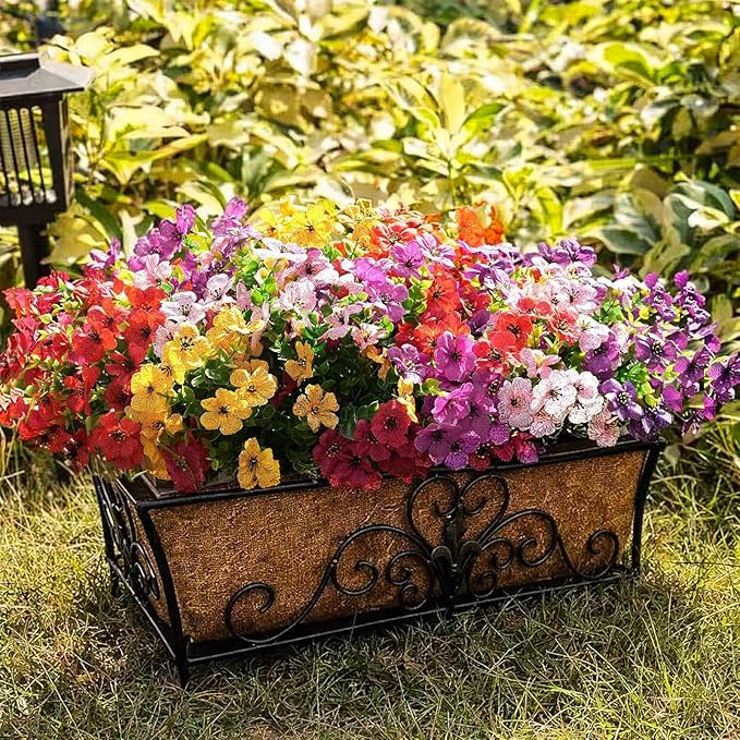 Artificial Violet Flowers Outdoor UV Resistant, 16-Stem Multi Pack Faux Purple Blooms for Front Porch, Patio, Garden & Large Planters, Fade Resistant Silk Fake Flowers (16, Mix Colors)