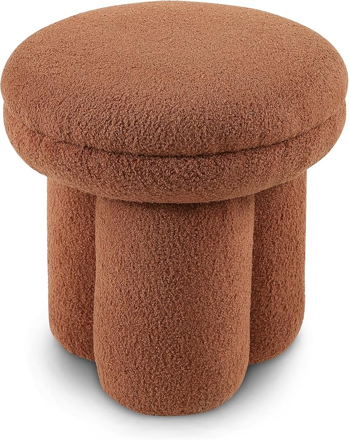 Furniture of America Rami Modern 17-inch Mushroom-Shape Upholstered Ottoman with Tri-Pillar Pedestal, Vanity Stool Chair, Small Foot Stool for Bedroom, Living Room, Entryway, Saddle Brown
