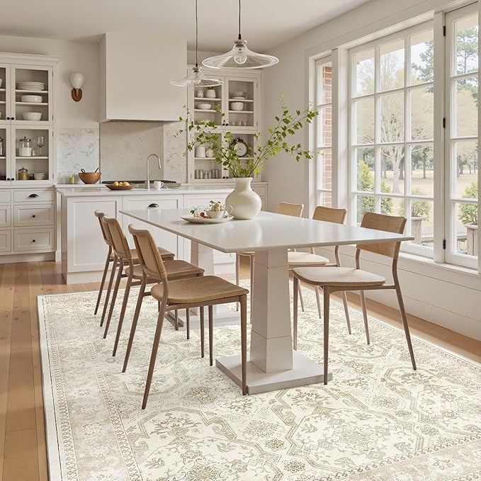 Soalmost Area Rugs 5x7, Washable Rug, Stain Resistant 5x7 Area Rugs for Living Room Bedroom Dining Room, Vintage Gray Farmhouse Rug Beige