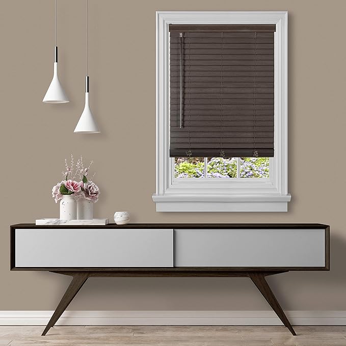 Cordless Room Darkening Plantation Blind - 43 Inch Width, 64 Inch Length, 2" Vinyl Slat Size - Mahogany - GII Madera Falsa Faux Wood, Light Filtering Horizontal Windows Blinds by Achim Home Decor
