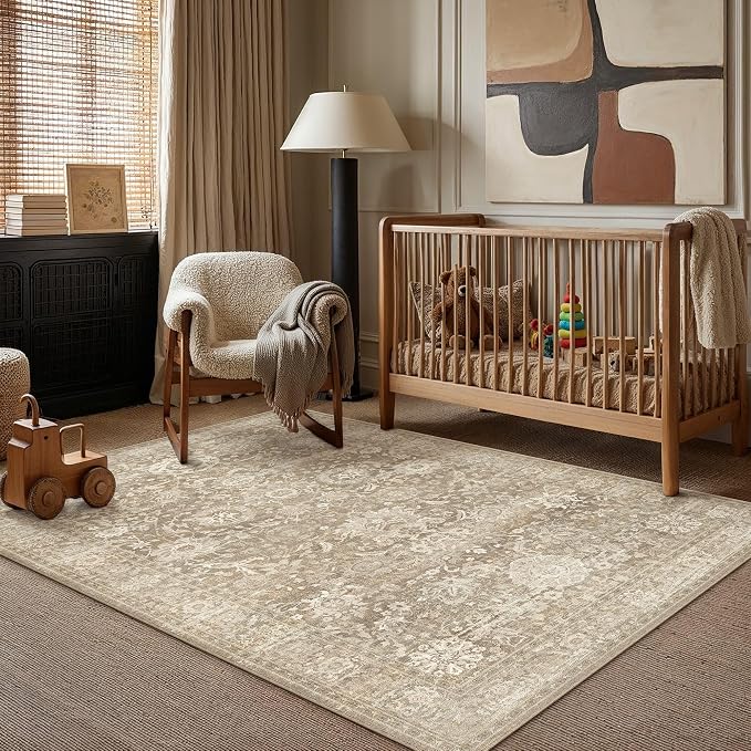 HUGEAR Area Rugs 3x5 Beige Washable Rug for Living Room Bedroom Neutral Vintage Rug Carpet Distressed Soft Durable Non Slip No Shedding for Indoor Dining Nursery Farmhouse