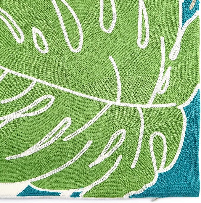 Embroidery Throw Pillow Cover Tropical Leaves 18x18 Inches Decorative Floor Pillow Cover for Couch 100% Cotton Cushion Cover Pillow Case Full Size Monstera Leaf Embroidered, Green, 1 Piece