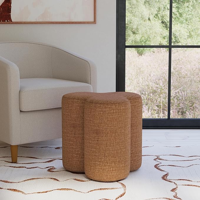 HomePop Upholstered Clover Shaped Ottoman|HomePop Home Décor|Foot Rest Ottoman - Rust Orange Chenille