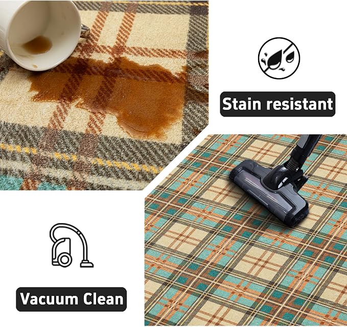 Ruaruarug Washable 8x10 Area Rug for Living Room, Bedroom, Ultra Soft Non Slip Stain & Fade Resistant, Pet & Kids Friendly, Suitable for High Traffic Areas Easy to Clean for Office Kitchen, Plaid