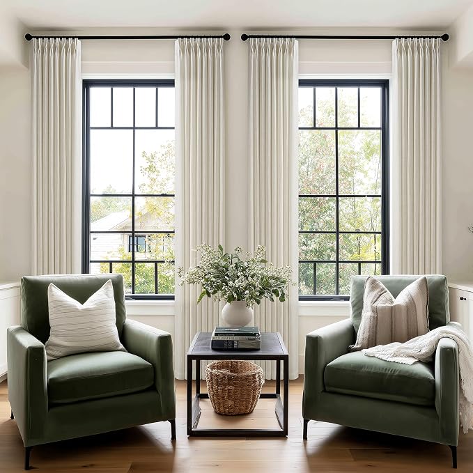 Beige Tan Pinch Pleated Linen Curtains 96 Inches Long for Living Dining Room Bedroom Light Filtering Pinch Pleat Hooks Rings Back Tab Neutral Country Farmhouse 96 Inch Window Curtain Drapes 1 Panel