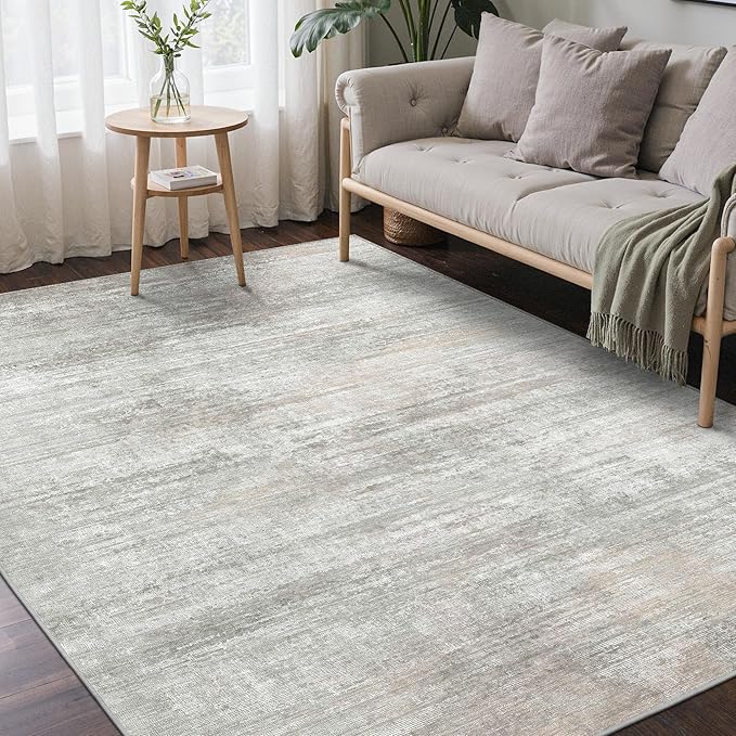 BEIMO Area Rugs 3x5 for Living Room Bedroom, Modern Abstract Machine Washable Rug, Soft Low Pile Floor Carpet with Non Slip Backing for Entryway, Light Grey/Beige
