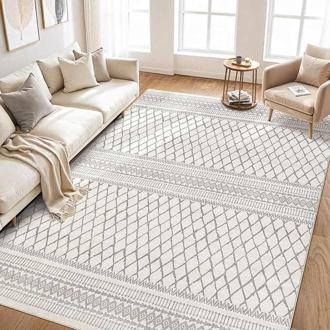 cotiled 5x8 Area Rug Living Room: Washable Boho Rugs with Non Slip Backing Large Soft Indoor Stain Resistant Carpet for Bedroom Farmhouse Dining Room Lightweight Home Decor Beige/Gray
