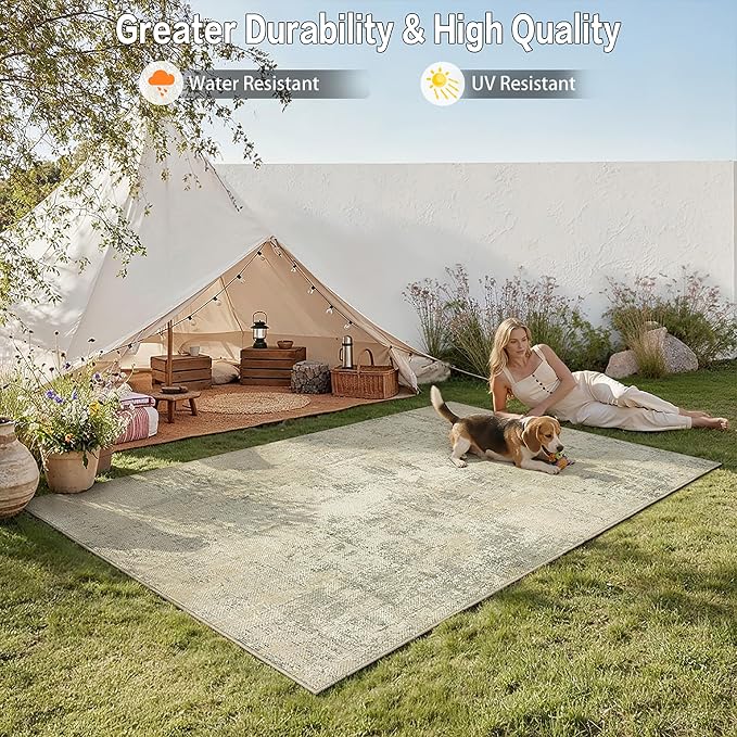 6x9 Easy Jute Area Rug Beige Grey Abstract Washable Non Slip Indoor Outdoor Rug Neutral Modern Carpet for Living Room Bedroom Dining Room Backyard Courtyard