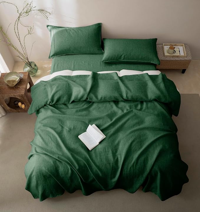 Talasily 100% French Linen Pillow Case King Size Set of 2,Oeko-TEX Certified Stone Washed Flax Pillow Shams with Envelope Closure - Breathable & Cooling for Hot Sleepers（Forest Green,20''x36''）