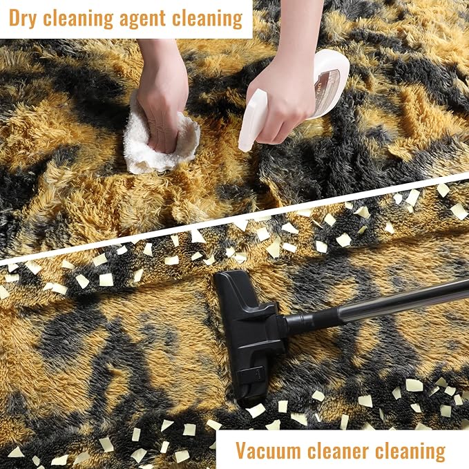 PAGISOFE 4x6 Black and Yellow Bedroom Rugs, Fluffy Modern Living Room Area Rug, Fuzzy Shaggy Carpet, Indoor Plush Rugs for Kids Room Furry Floor Rug for Boys Room Decor Carpet for Teen Dorm Nursery