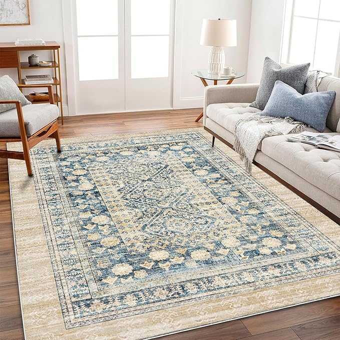 CHAMPLANT Area Rug 5'x7' Washable Rug Vintage Traditional Floor Cover Thin Retro Kitchen Indoor Distressed Non Slip Carpet for Living Room Bedroom Dining Room
