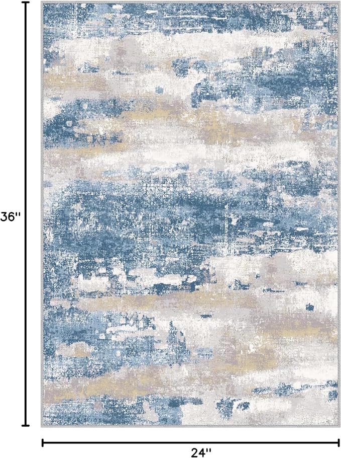 BEIMO 2x3 Rugs for Entryway Entrance Kitchen Bathroom, Machine Washable Modern Abstract Soft Area Rug Door Mat, Indoor Floor Carpet with Non Slip Rubber Backing, Blue Cream