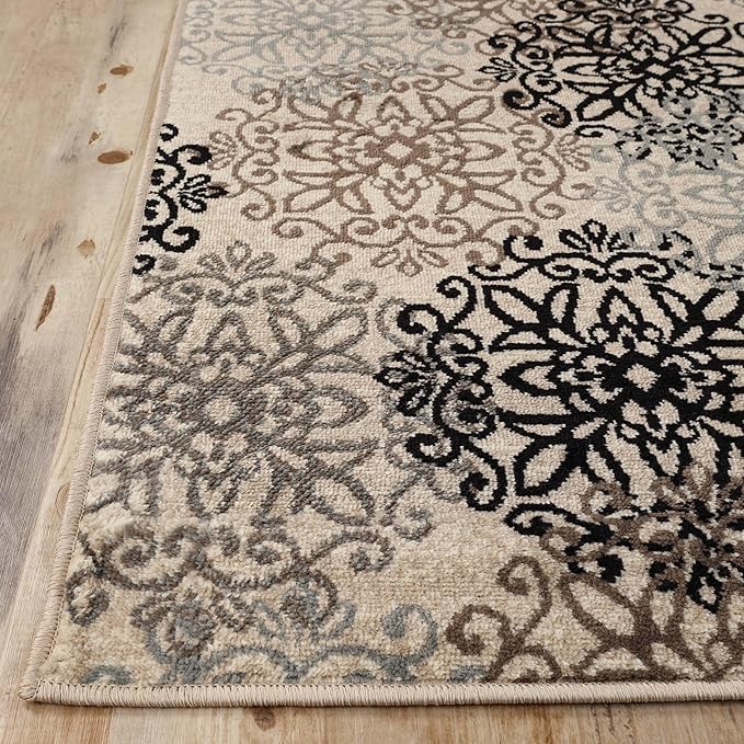 Superior Indoor Area Rug, Jute Backing, Plush Rugs for Entryway, Office, Living, Dining, Bedroom, Kitchen, Hardwood Floors, Vintage Aesthetic, Boho Home Decor, Leigh Collection, 8' x 10', Beige/Ivory