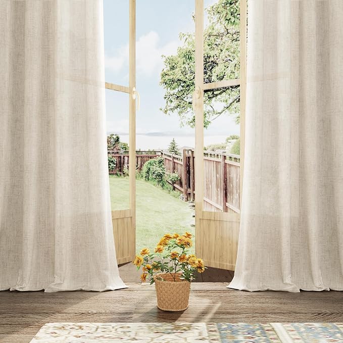Aersas Boho Colored Extra Long Grommet Linen Curtains 120 Inches Long for Living Room Bedroom Semi Sheer Light Filtering Neutral Boho Farmhouse 120 Inch Length 2 Panel Set for Large Window