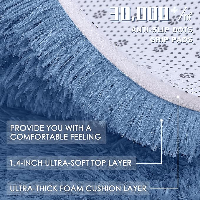OLANLY 2x4 Machine Washable Runner Rugs for Hallway, Soft Fluffy Shaggy Bedside Rugs for Bedroom, Living Room, Indoor Floor Carpet for Kids Girls and Boys, Home Decor Aesthetic, Blue