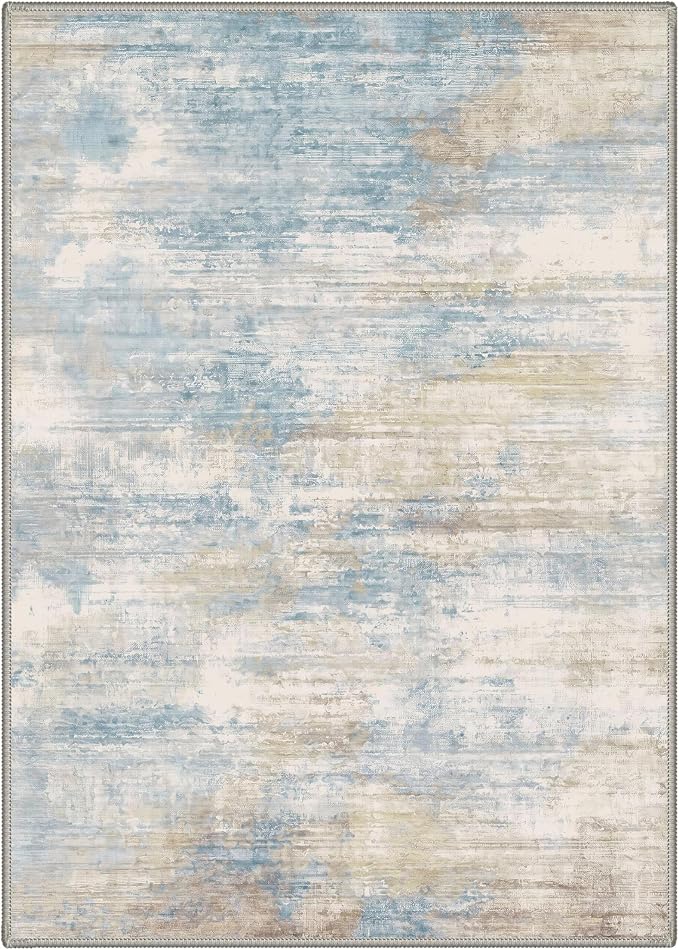 BEIMO Area Rugs 5x7 for Living Room Bedroom, Modern Abstract Machine Washable Rug, Large Soft Low Pile Floor Cover with Non Slip Backing for Dining Room, Dusty Blue Beige