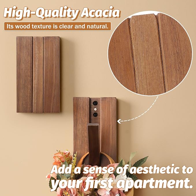 Foldable Wall Hooks 4Pack: Rustic Wooden Coat Hooks Mounted for Heavy Duty Hanging Towels Backpack Bags Hats, Space Saving Minimalist Decorative Hooks for Aesthetic Homeowners