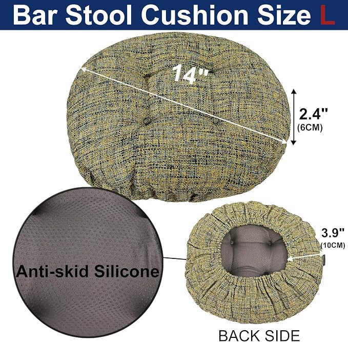 SINOSSO Modern Bar Stool Cushion Dia.14, Fashion Interweaving Design Anti-Skid Silicone Round Stool Seat Cushion Cover Padded (Yellow, L,1)