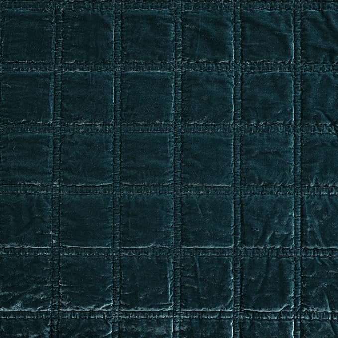 HiEnd Accent Stella Faux Silk Velvet Double Box Stitch 3 Piece Quilt Set, Full Queen Size, Storm Blue Solid Color, Classic Chic Modern Rustic Elegant Bedding Set, Lightweight Bed Set