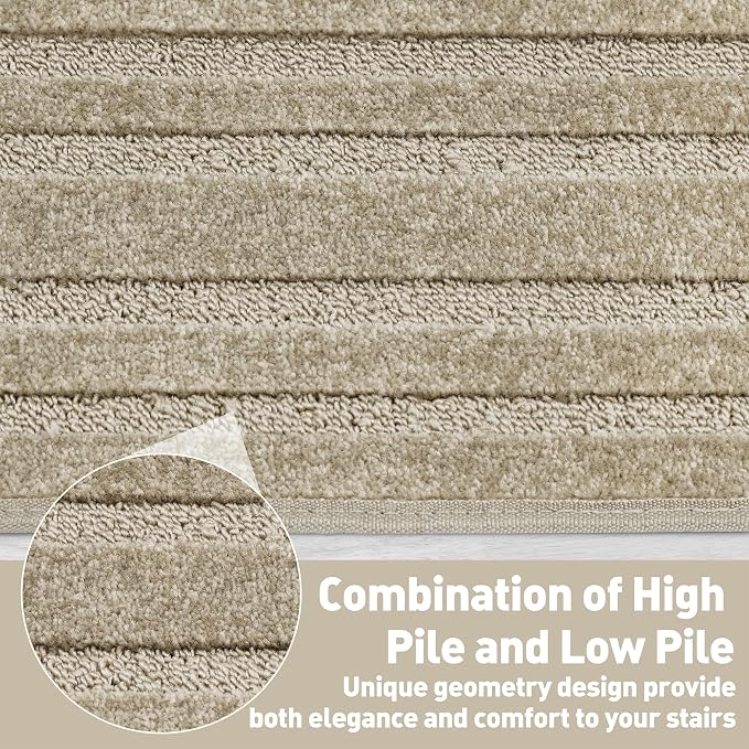PURE ERA Bullnose Carpet Stair Treads Set Tape Free Non-Slip Indoor Stair Protectors Pet Friendly Rugs 9.5" x 30"(2 Pieces,Cream Gray Rectangular)