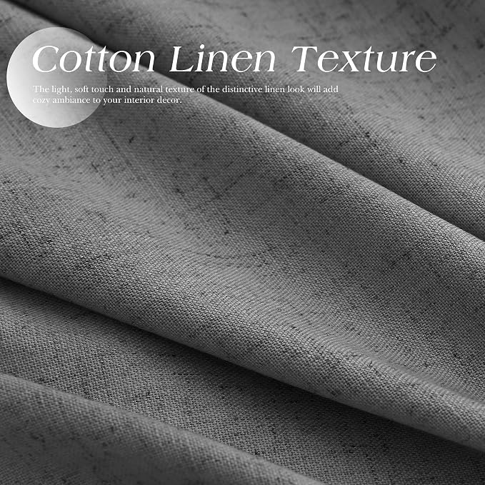 Blazer Grey Linen Curtains 96 Inches Length for Living Room Grommet Top Sunlight Filtering Minimalist Room Sheer Curtain Privacy Aesthetic Modern Elegant Boho 2 Panel Window Drapes for Bedroom 52x96