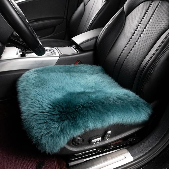Sheepskin Chair Cushion Non-Slip Back Square Genuine Fur Chair Cover Silky Natural Wool Seat Cushion Pad Soft Area Rugs Carpet for Home Office Restaurant Chair 18x18 Inch (Pack of 1),Peacock Blue
