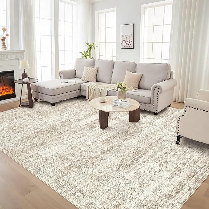 DMOYEST Area Rug Living Room Rugs - 10x14 Abstract Large Soft Indoor Washable Rug Neutral Modern Low Pile Carpet for Bedroom Dining Room Farmhouse Home Office - Vintage Beige