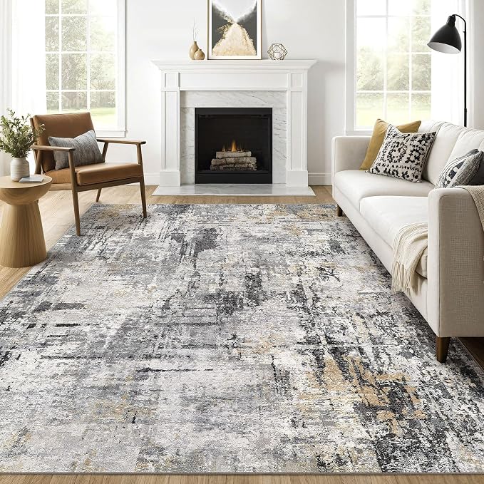 8x10 Area Rugs Living Room: Washable Large Abstract Soft Stain Resistant Indoor Floor Rugs Non-Slip Accent Carpet for Bedroom Nursery Playroom Office Dining Room Home House- Gray Beige