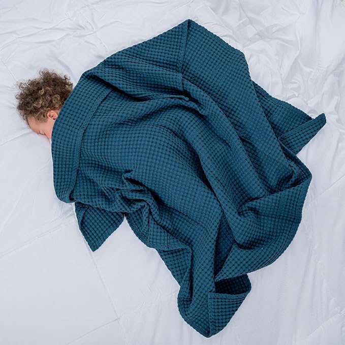 Comfy Cubs Waffle Weave Baby Blanket - 40” x 40” Cotton Blanket with Textured Design - Lightweight Swaddle for Bed, Crib, Stroller, or Couch - Soft and Cozy Cover for Toddlers, Boys & Girls - Neptune
