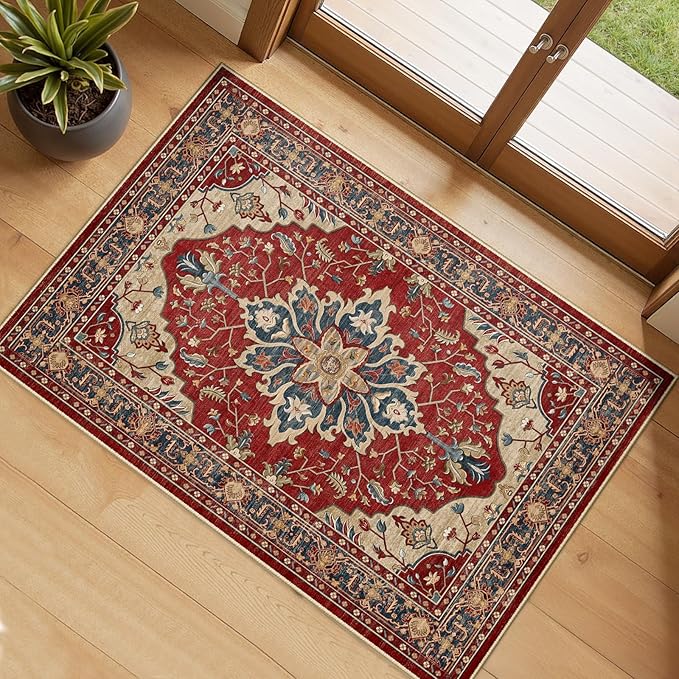RELEANY Area Rugs 2'x3' Kitchen Rugs Entry Rug Small Rugs for Entryway Kitchen Bathroom Door Mat Indoor Entrance,Washable Non Slip, Red Blue