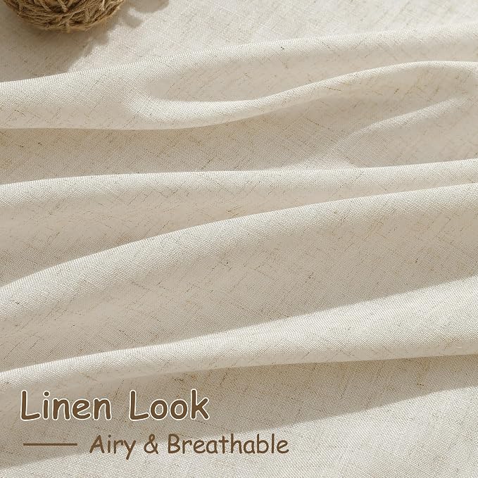 Nanspring Birch Beige Linen Curtains 84 Inches Long for Living Room Light Filtering Semi Sheer Curtain Back Tab Modern Farmhouse Decor Elegant Luxury Coastal Drapes for Bedroom Office 52x84,2 Panels