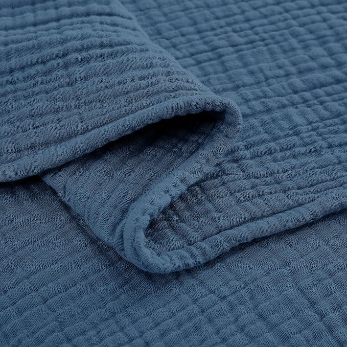 100% Cotton Muslin Throw XL Blanket (50" x 70") – A Luxuriously Soft, 4-Layer Lightweight and Breathable Gauze Blanket, Perfect for Year-Round use on beds, couches (Pacific Blue, Throw XL)
