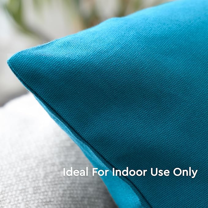 Encasa XO Throw Pillow Covers 18x18 in Set of 4 Azul Blue | No Inserts | Cotton Pillow Covers for Living Room, Bed, Sofa, Couch | Decorative Cushion Covers with Improved Zipper