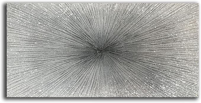YaSheng Art - 24x48 Inch Abstract Art Oil Paintings on Canvas Thick silver Abstract Artwork Modern Home Decor Canvas Wall Art 24x48inch