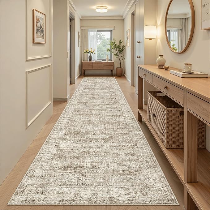 Soalmost Runner Rug 3x12 Washable Non-Slip Hallway Runner Rugs for Kitchen Bathroom Laundry Room Brown Vintage Floor Carpet Runners for Hallways Entryway