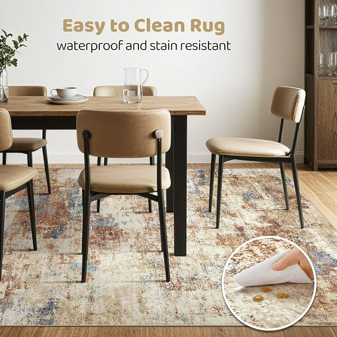7x10 Area Rug Washable Rug: Large Abstract Modern Soft Stain Resistant Indoor Floor Non-Slip Accent Carpet for Living Room Bedroom Nursery Playroom Dining Room Office Dorm Home House- Blue Orange