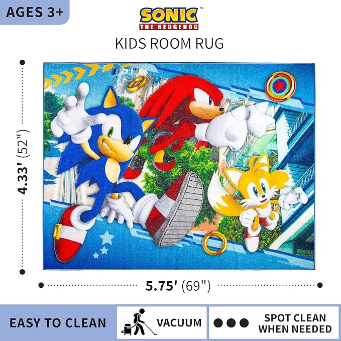Franco Kids Room Non Slip Area Rug, 69 in x 52 in, Sonic The Hedgehog