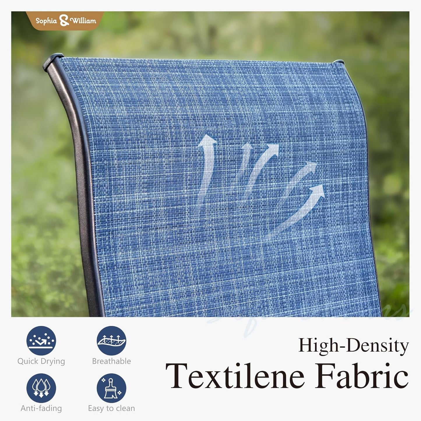 Sophia & William Outdoor Bar Set, Patio Bar Table and Chairs Set, Bar Height Patio Set - 2 x Swivel Bar Chairs(Blue), 1 x Square Bar Table(Wood-Like)