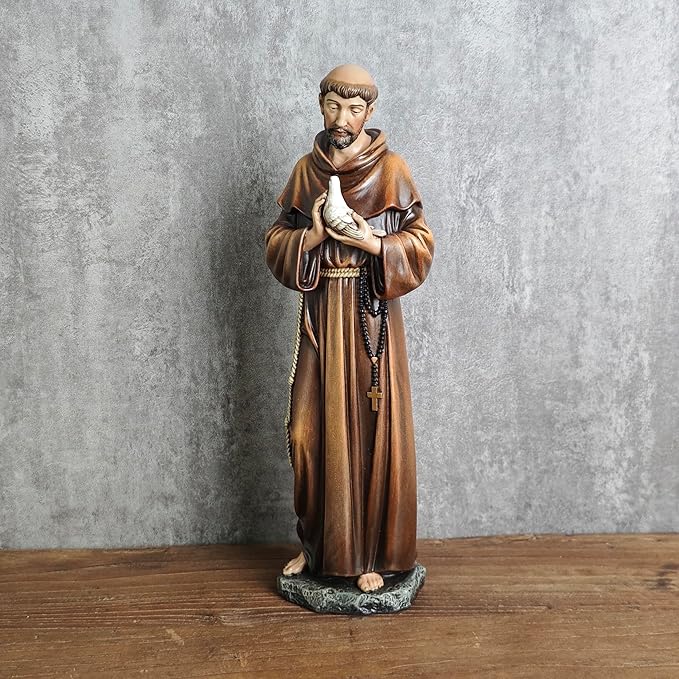 BC Catholic Saint Francis Statue, 10" H St Francis with Dove, Patron Saint of Animals, Catholic Garden Figure, Religious Gift, Devotional Home décor, Renaissance Sculpture Handmade by Buildclassic