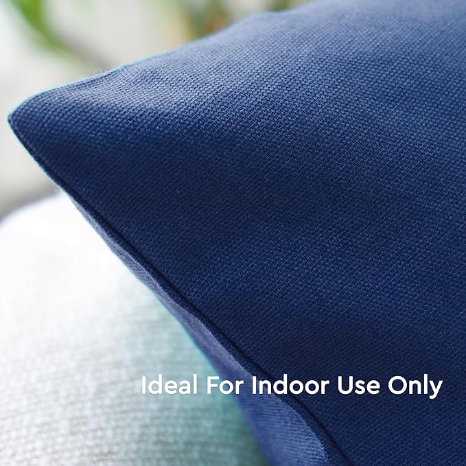 Encasa XO Throw Pillow Covers 16x16 in Set of 2 Cobalt Blue | No Inserts | Cotton Pillow Covers for Living Room, Bed, Sofa, Couch | Decorative Cushion Covers with Improved Zipper
