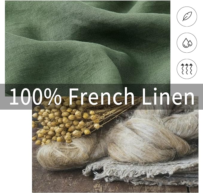 ATLINIA Linen Pillow Cases Euro Sham - 26 x 26 Inch Bed Pillow Protector Cover Set of 2 Bedding Cooling Neutral Pillowcase Shams Green