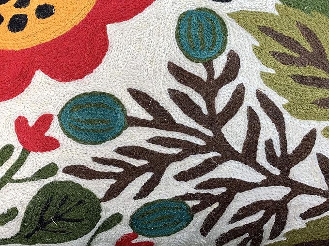 Lumbar Cushion Cover Hand Embroidered Wool 13x21 (Red Floral Lumbar Pillow Cover)
