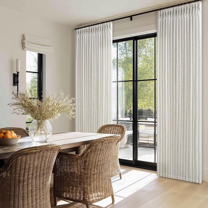 Pinch Pleated 90 Inch Linen Curtains 2 Panels Set for Living Room Pinch Pleat Drapes Track System Memory Trained Light Filtering Semi Sheer Curtain 90 Inches Long for Dining Bedroom Office W50xL90