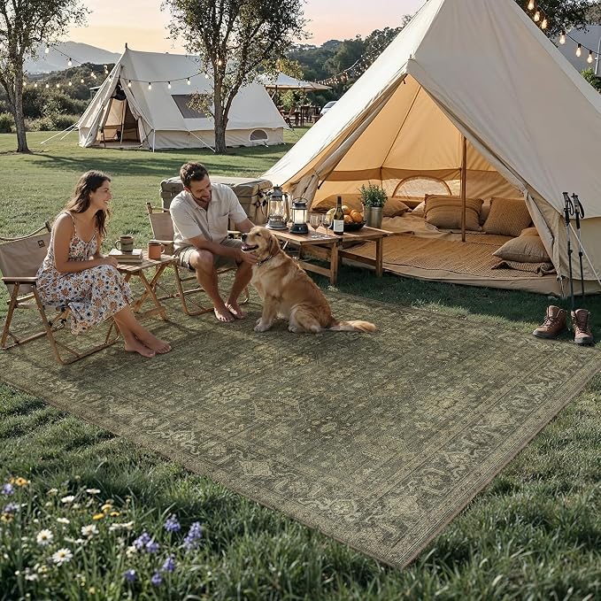 8x10 Easy Jute Area Rug for Living Room Bedroom Vintage Brown Washable Non Slip Carpet Traditional Retro Large Throw Rug for Dining Room Patio Porch Backyard Courtyard