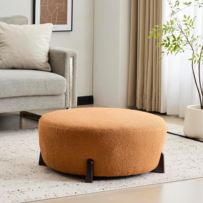 Christopher Knight Home Tatia Modern Bouce Upholstered Ottoman Coffee Table, Multi-Functional Sofa Footrest with Wooden Frame, Extra Seating for Living Room, Bedroom, Entryway, Brown+Pumpkin Orange
