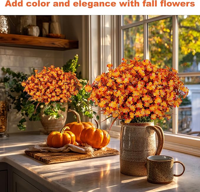 AXYLEX Artificial Flowers Outdoor Shrubs - Fake Plants UV Resistant No Fade Faux Plastic Greenery Home Garden Porch Patio Decoration Office Indoor (Orange)