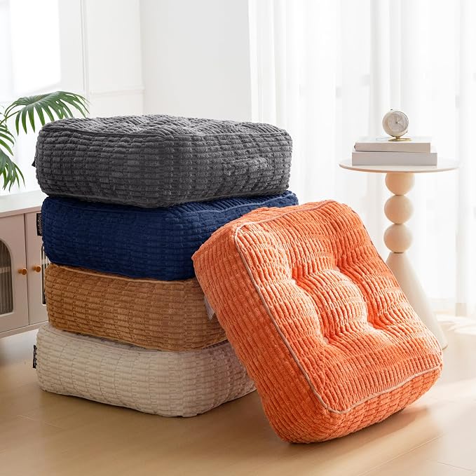HIGOGOGO 8" Floor Pillow Cushion for Adults, Meditation Cushion Pillow, Blended Corduroy Cover, Large Square Floor Sitting for Tatami Living Room or Yoga, 2Pack, Navy